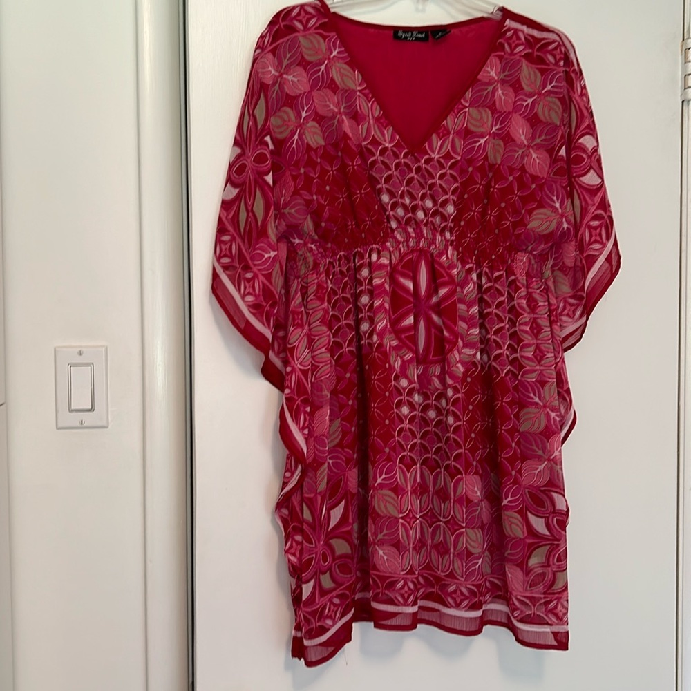 Shades of Pink Multicolored Fully Lined Sheer Tunic/Dress with Kimono Sleeves